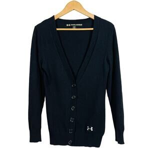 Under Armour Wool Blend Academic Cardigan Black Casual Knit Long Sleeve Golf - S